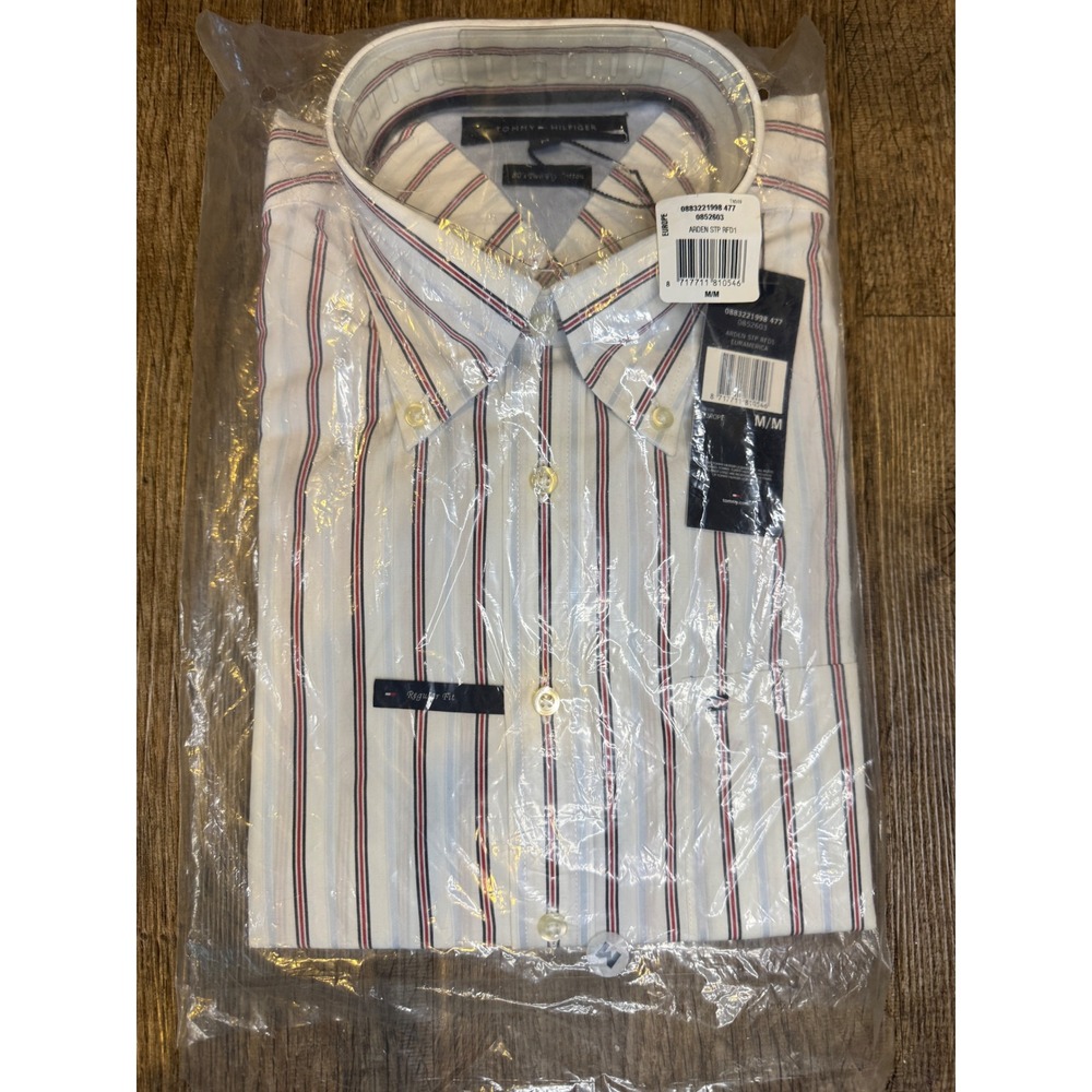 NWT! Tommy Hilfiger Mens Arden Striped Button Down Shirt White Red Blue size M